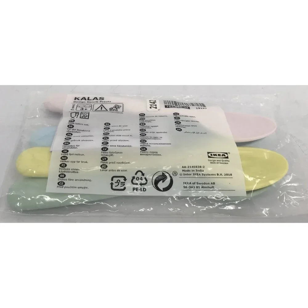 IKEA Kalas Kids Plastic Spoon‎ Multi-Color Tableware 4 Pack Pink Blue Yellow